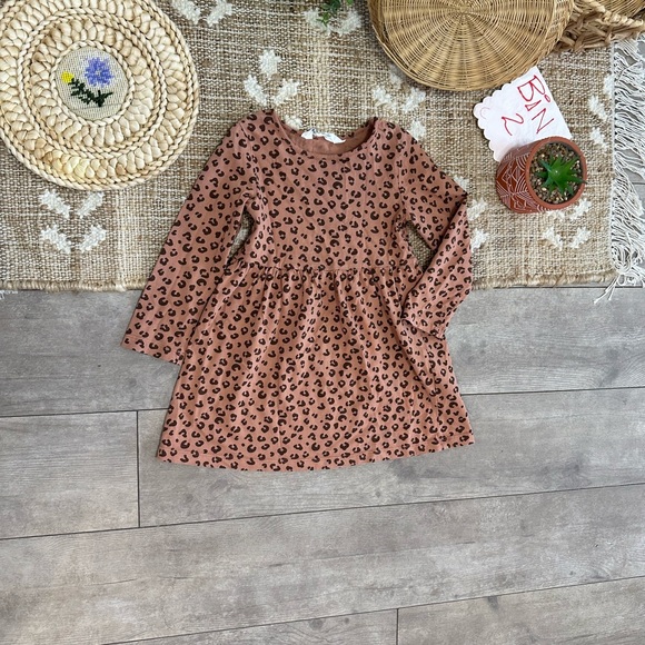 H&M Toddler Girl Leopard Print Long Sleeve Dress Cotton Dress Like New - Picture 9 of 12